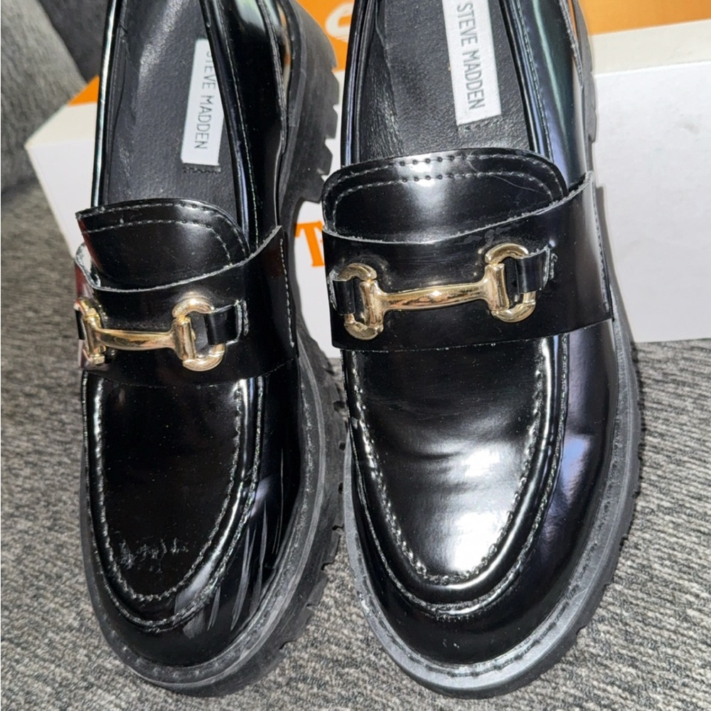 Black Loafers with Gold Accent